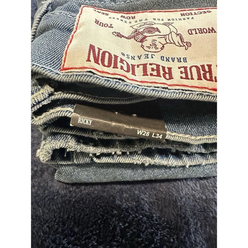 True Religion Ricky SN Flap Straight Fit Jeans Blue Men's 28x34 NWT